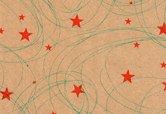 PAPEL DE REGALO KRAFT COSMOS ROJO VERDE